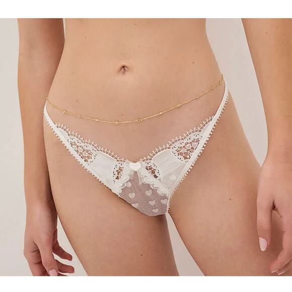 For Love And Lemons Other - [For Love & Lemons] White Lace Heart Window Thong Underwear Panties NWT Size XL